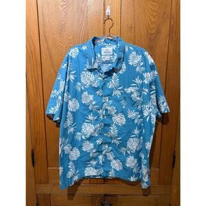 28 Palms Men’s 3XL Blue Hawaiian Shirt Tropical Leaf Print Button Down